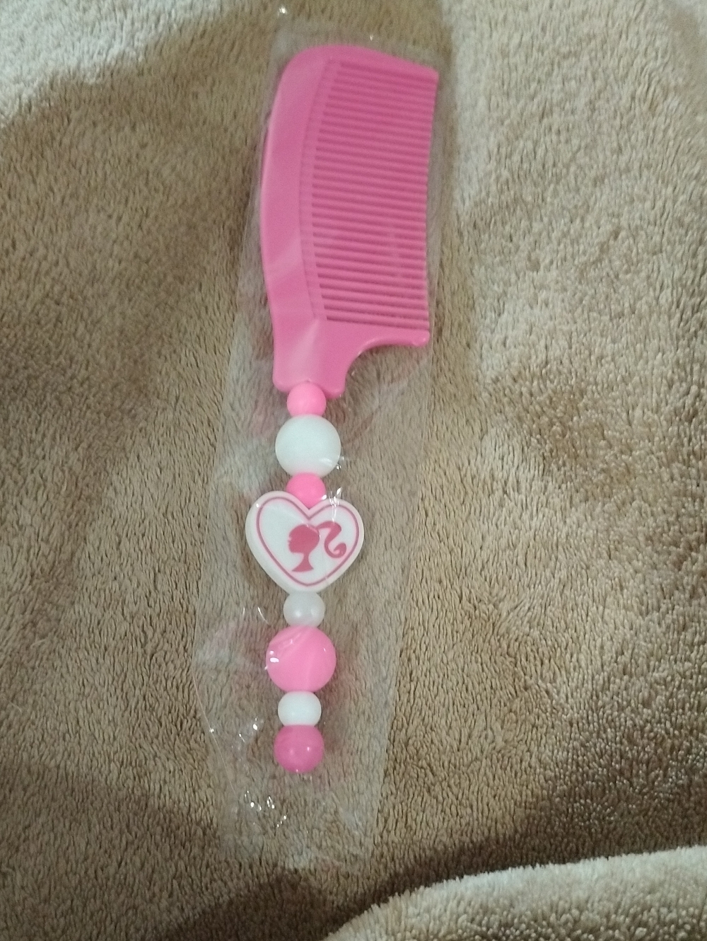 Barbie Pink Heart Beaded Comb